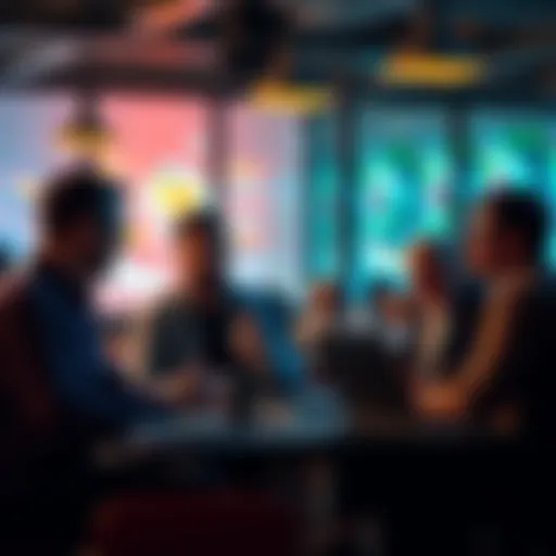 New investors discussing cryptocurrency tips with experienced traders in a community setting