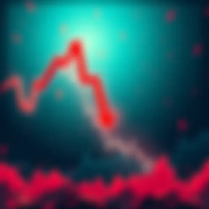 Visual showing a downward trend in cryptocurrency prices with dramatic red arrows indicating a significant market drop.