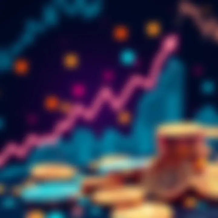 Illustration of cryptocurrency coins showing fluctuations in value over time, symbolizing market cycles.