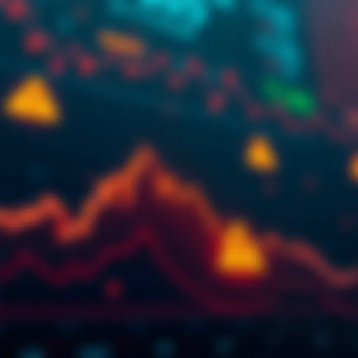 Crypto Market Decline A graph showing a downward trend in cryptocurrency prices with warning signs around it.