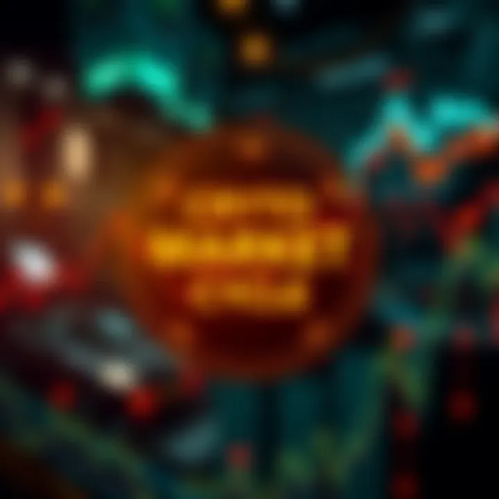 A visual representation of fear cycles in crypto markets, showing fluctuating price graphs and investor emotions.