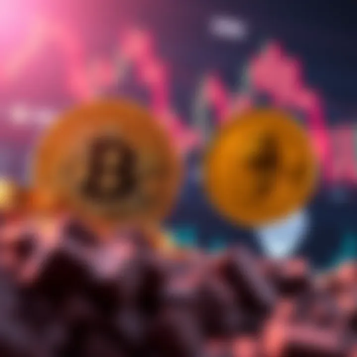 Bitcoin and Ethereum logos shine brightly while PEN GU struggles below a $0.25 mark, illustrating the difference in performance among cryptocurrencies.