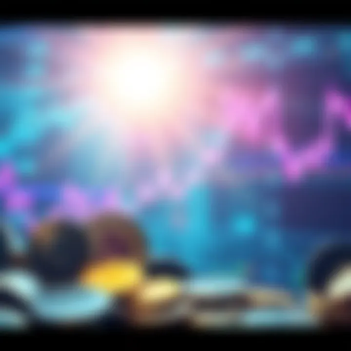 A graphic showing an upward trend in cryptocurrency prices with popular coins like Bitcoin and Ethereum highlighted.
