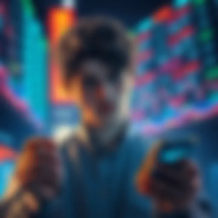 A person looking worried while checking fluctuating cryptocurrency prices on a mobile device.