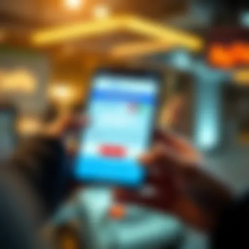 A person using a mobile wallet to pay with cryptocurrency, showing a discount on the screen, representing blockchain integration in real-world transactions.