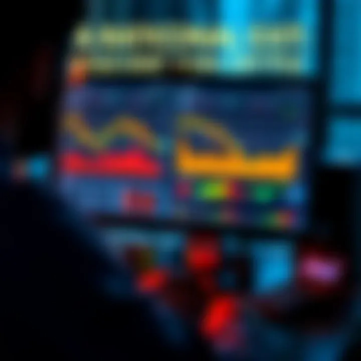 A person analyzing financial data on a computer screen, with charts showing a decline in Bitcoin prices and a calculator nearby, symbolizing a strategic decision on crypto investments.