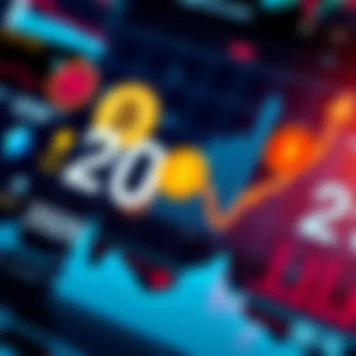 A digital display showing different cryptocurrency logos with upward trends on a chart, symbolizing predictions for 2025.