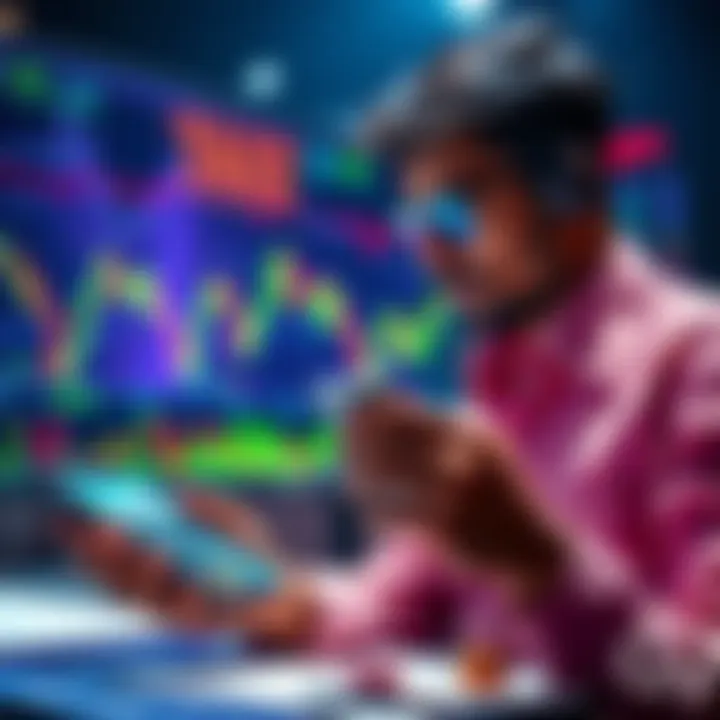 A person analyzing cryptocurrency charts with a calculator, representing the impact of high tax rates on profits in India.