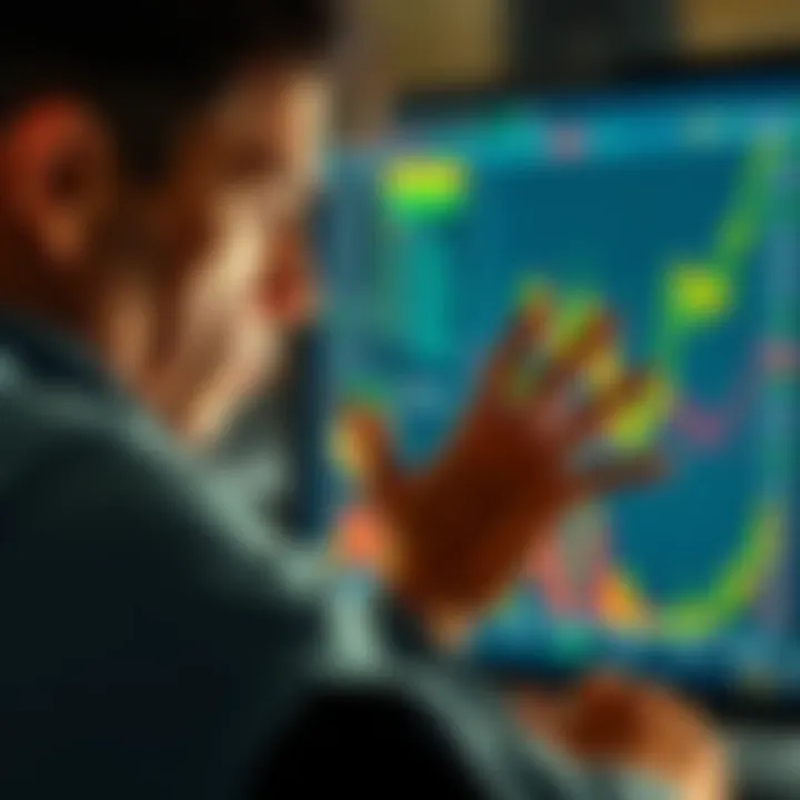 A worried person looking at financial graphs on a screen, representing market fluctuations due to a single crypto investment