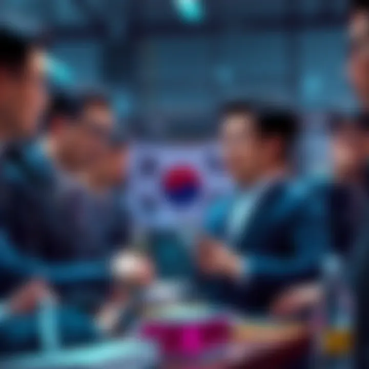 South Korean officials discuss new cryptocurrency regulations with investors present.