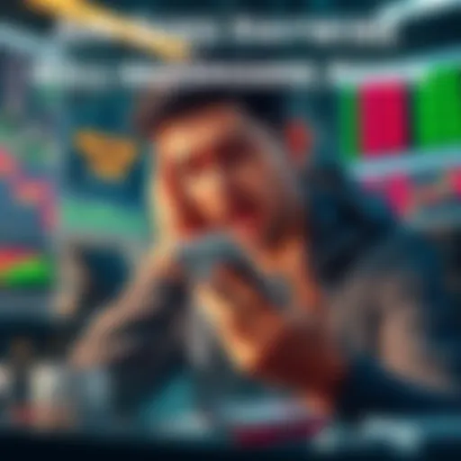 A stressed crypto trader looking at a malfunctioning app on their phone during market volatility