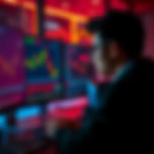 A newcomer looking at a computer screen with cryptocurrency charts and graphs, contemplating trading decisions for more Kaspa.