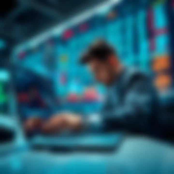 A trader exploring the BTCC crypto exchange on a laptop, showcasing futures and demo trading features.