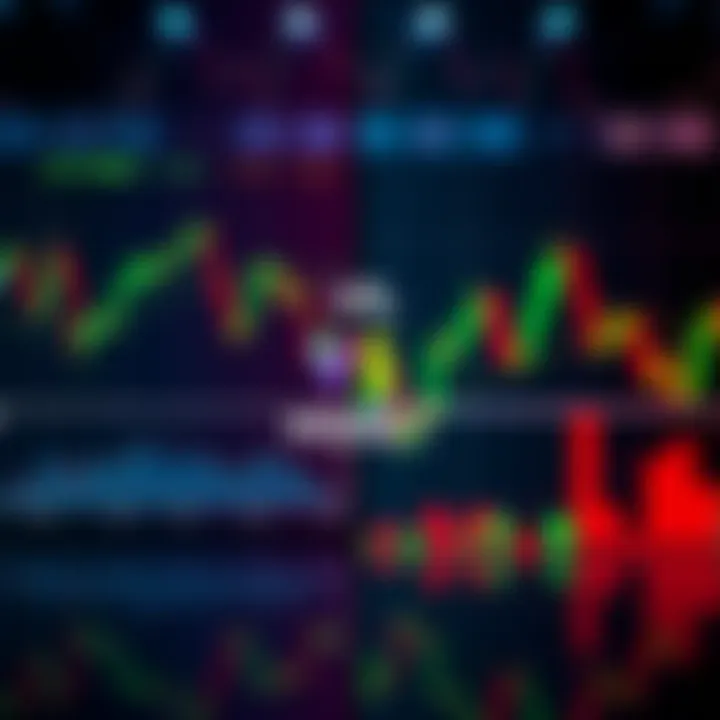 A split image showing day trading charts on one side and long-term holding graphs on the other, representing different investment strategies in cryptocurrency.