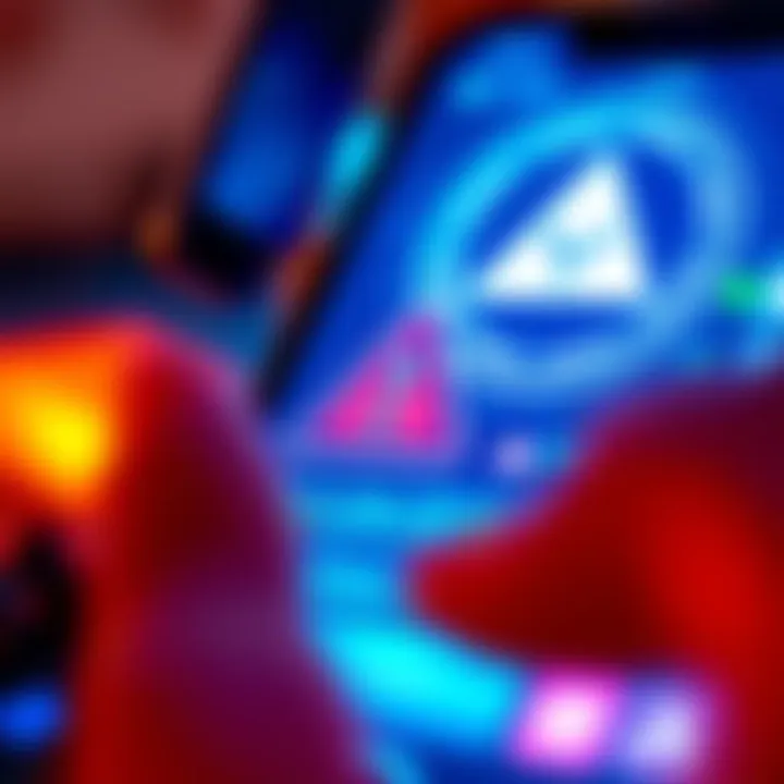 A close-up of a digital wallet app showing cryptocurrency transactions, with a warning symbol in the background