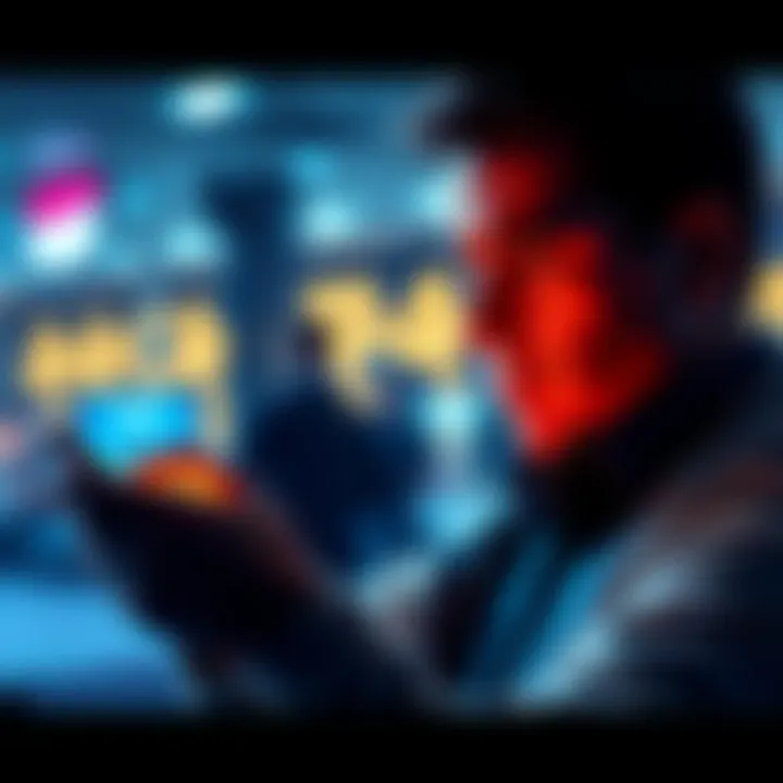 A person using a smartphone to transfer cryptocurrency, looking concerned about security