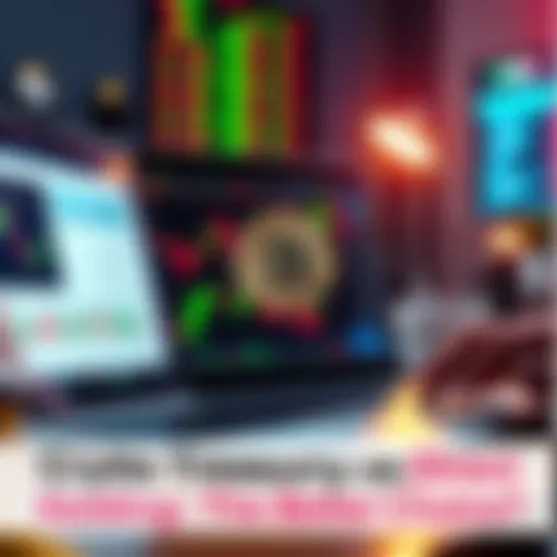 A person comparing Crypto Treasuries and direct cryptocurrency on a laptop, with financial charts and a Stocks and Shares ISA account visible on the screen.