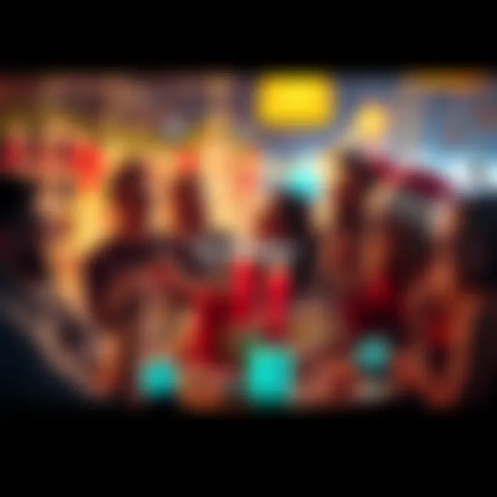 A group of crypto enthusiasts enjoying a festive gathering with decorations and cryptocurrency symbols.