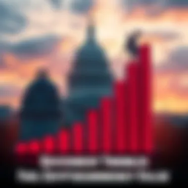 Cryptocurrency Growth Chart A rising graph representing the increasing value of cryptocurrency against a backdrop of government buildings, symbolizing market response to instability.