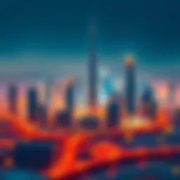 A skyline view of Dubai with digital currency symbols overlayed, representing growth in the cryptocurrency sector.