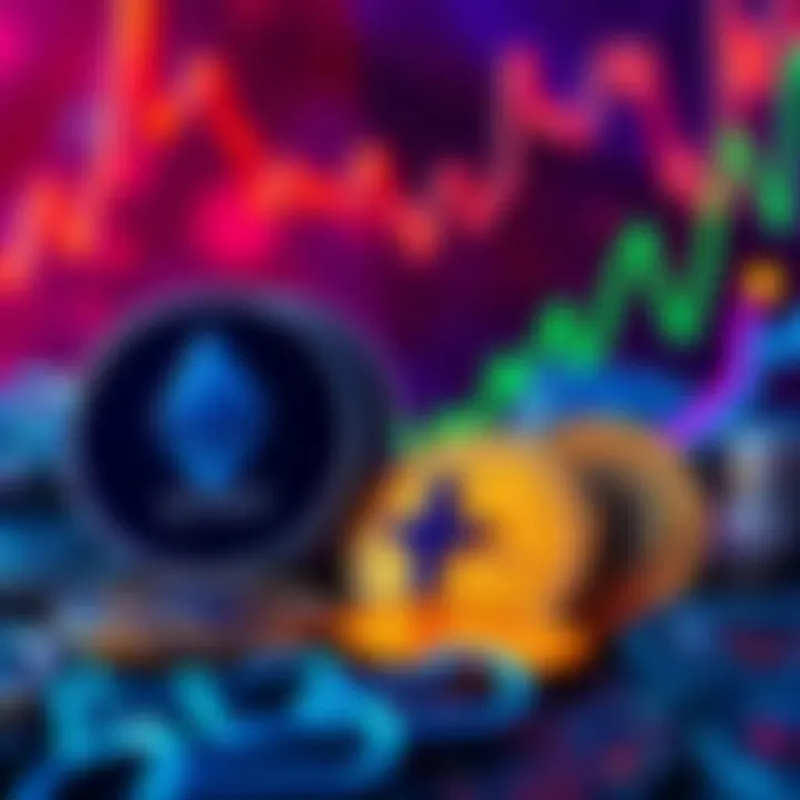 A visual representation of ETH and POL cryptocurrency prices dropping, with a downward trend line and coins looking distressed.
