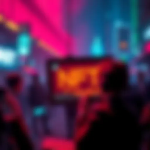 A colorful artwork representing the new NFT video release by Cryptopunks, with reactions from the digital art community depicted in the background.