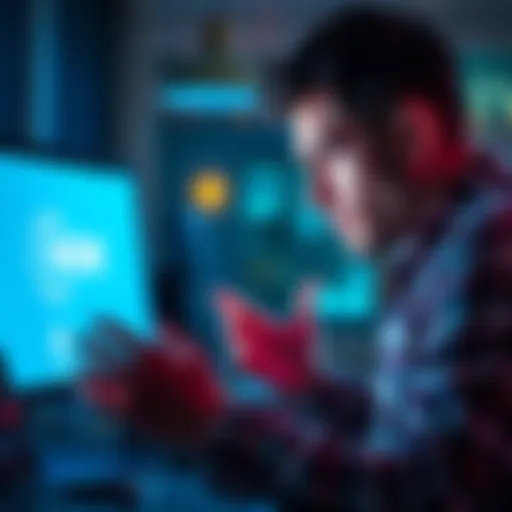 A disappointed customer looking at a computer with ChangeNOW's logo, expressing frustration about held funds