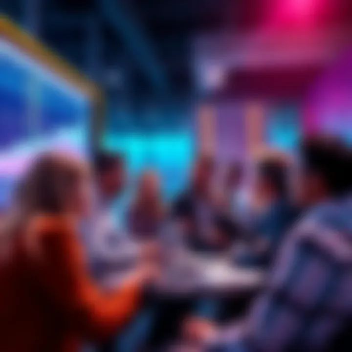 A group of people engaging in a lively discussion about trading strategies and news events