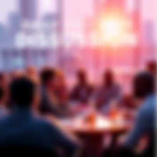 People discussing blockchain advancements in a group setting