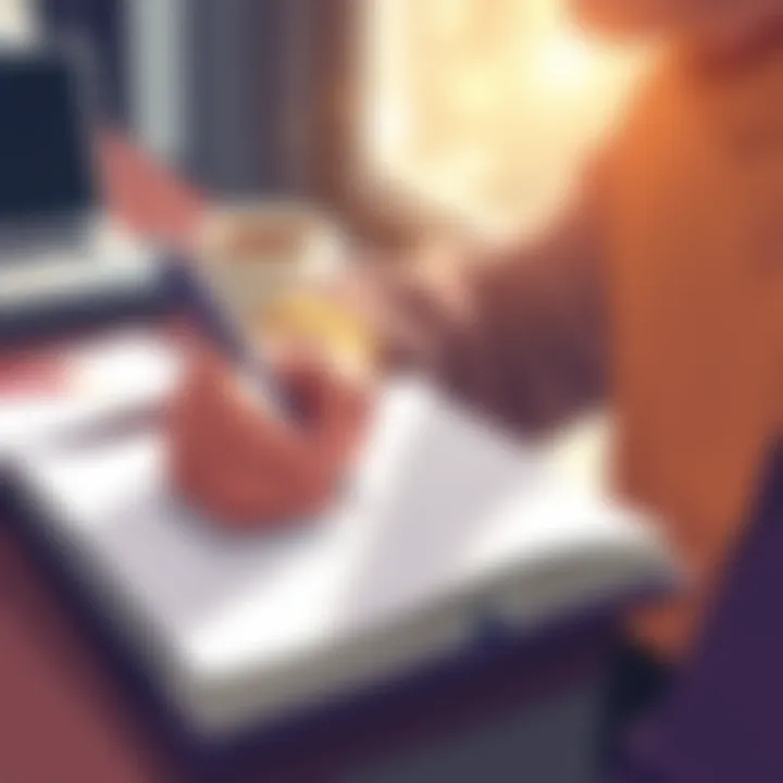A person writing in a planner while drinking coffee, symbolizing daily consistency and commitment