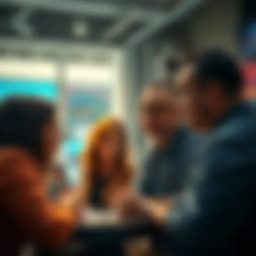 People engaging in a discussion about trading ideas and current events in a community setting.