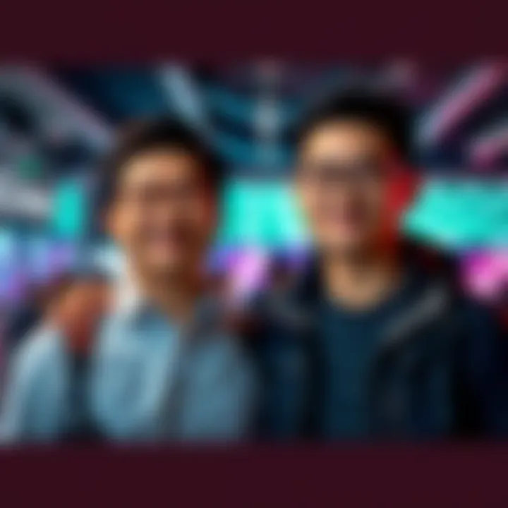 Portraits of Daniel Wang and Byron, key figures behind Loopring, standing together in a tech-focused environment