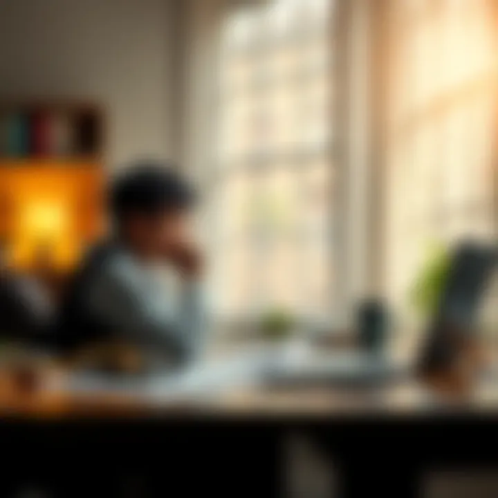 A person worried about debt sitting at a desk with financial documents and a laptop, representing cross margin trading risks.