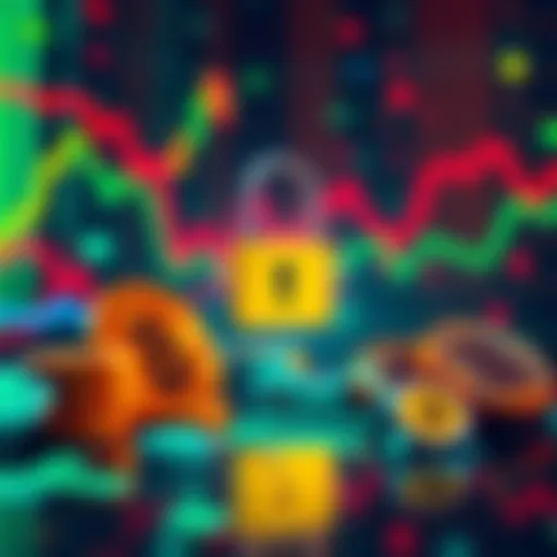 A visual representation of decentralized exchanges with cryptocurrency symbols and a secure lock icon, symbolizing privacy in trading, against a digital background.