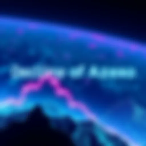A downward graph representing the sharp decline in Azero's market value, with a background of a digital landscape symbolizing cryptocurrency.
