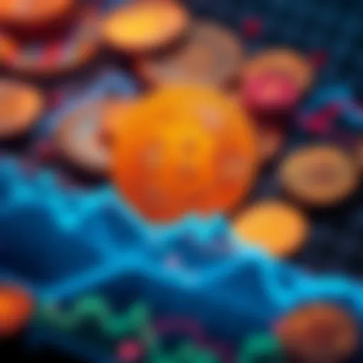 A visual representation of Bitcoin's declining value, depicting a bitcoin symbol surrounded by coins and graphs showing a downward trend.