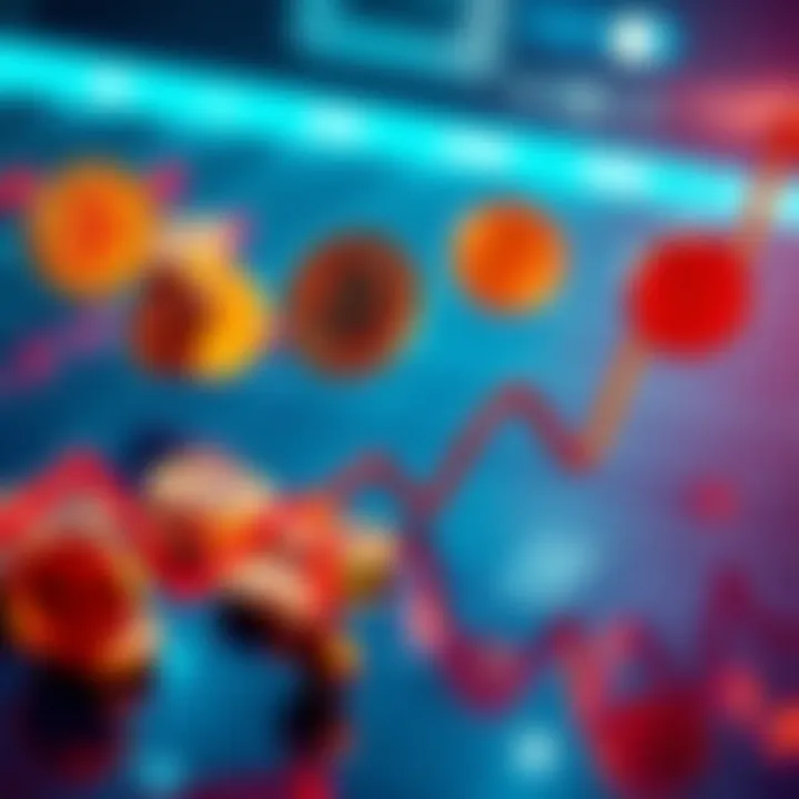 A visual representation of falling memecoin symbols with a downward trend on a graph