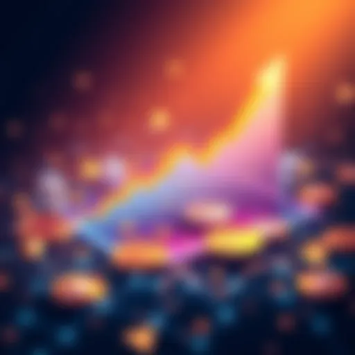An illustration showing a digital graph with upward trends representing high yield in decentralized finance platforms, surrounded by symbols of coins and blockchain technology.