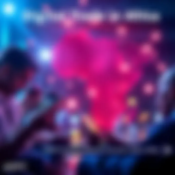 Digital Trade in Africa A visual representation of digital trade in Africa with people using smartphones for transactions and a map highlighting cross-border connections.