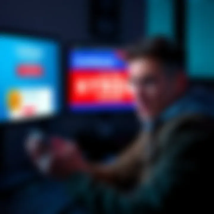 A frustrated person looking at a computer screen showing Coinbase's promotional ad for free Bitcoin, with a fed-up expression and a phone in hand.