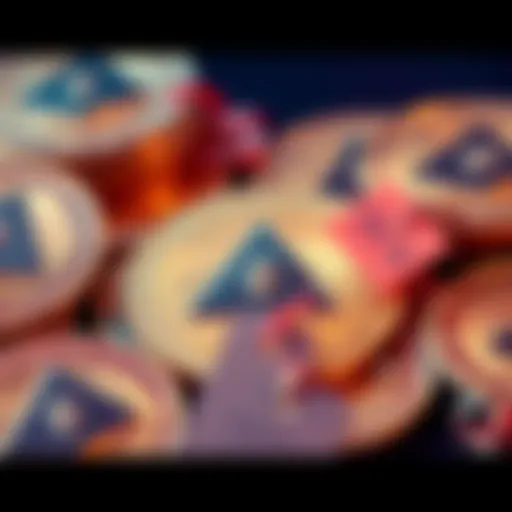 A close-up of Monero coins with a price tag showing discounts, indicating a sale on cryptocurrency.