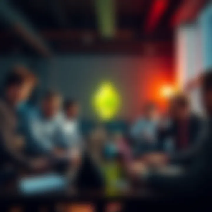 A group of people engaging in a discussion about Ethereum and cryptocurrency with laptops and notes.