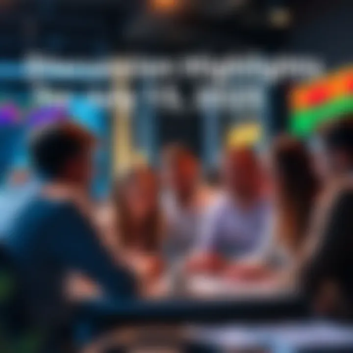 A group of people engaging in a lively discussion about trading strategies and current events