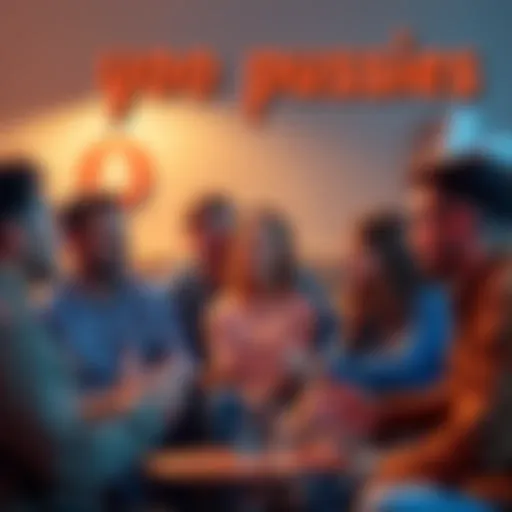 A group of people discussing the phrase 'yoo pussies' in a casual setting, showing diverse reactions and expressions.