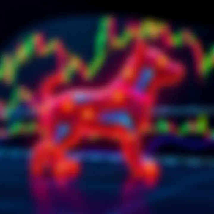A colorful cryptocurrency chart displaying a dog shape formed by price action