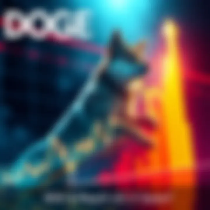 A dramatic rise in DOGE cryptocurrency price on a graph, with bullish market trends symbolizing potential growth to $0.3