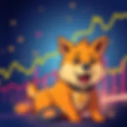 A graphic showing upward trends and charts related to Doge coin prices with a cartoon Doge dog.
