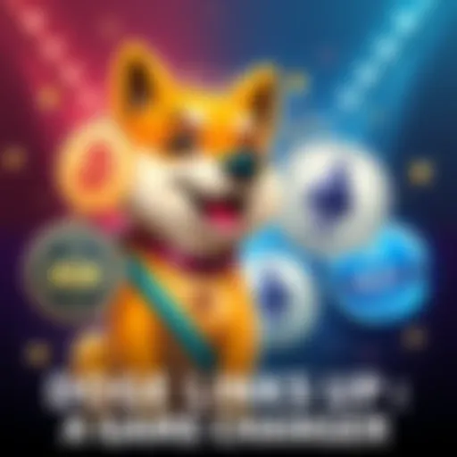 Doge coin mascot alongside logos of BNB, ADA, ETH, and Ergo, symbolizing collaboration in crypto