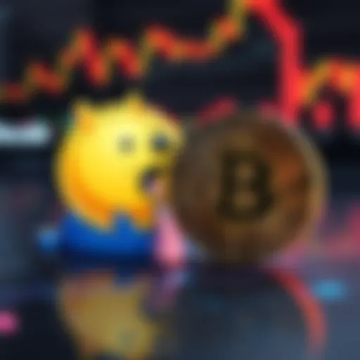 A graphic showing Dogecoin's logo alongside Bitcoin's logo, with a chart indicating Bitcoin's rise and Dogecoin's stagnation