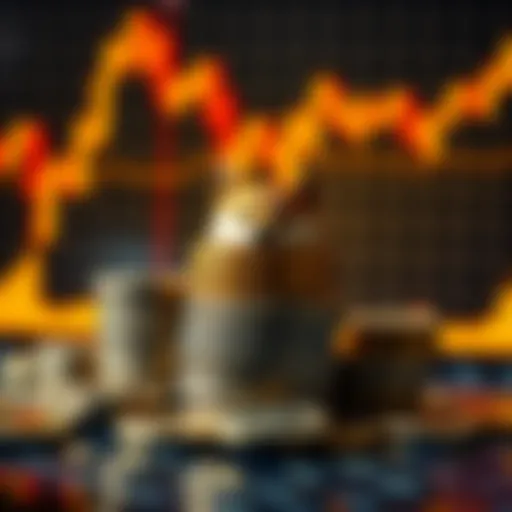 A stack of Dogecoin coins with a background of a digital chart showing price trends, representing investment strategy discussions.